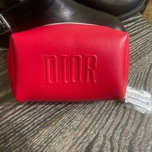 Red Christian Dior mini makeup/cosmetic bag